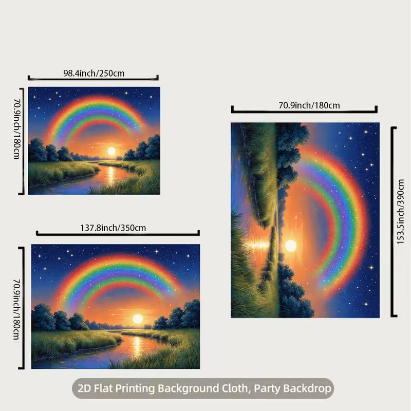 2D Glitter Rainbow Backdrop, Starry Sky & Sunset Scenery Party Background
