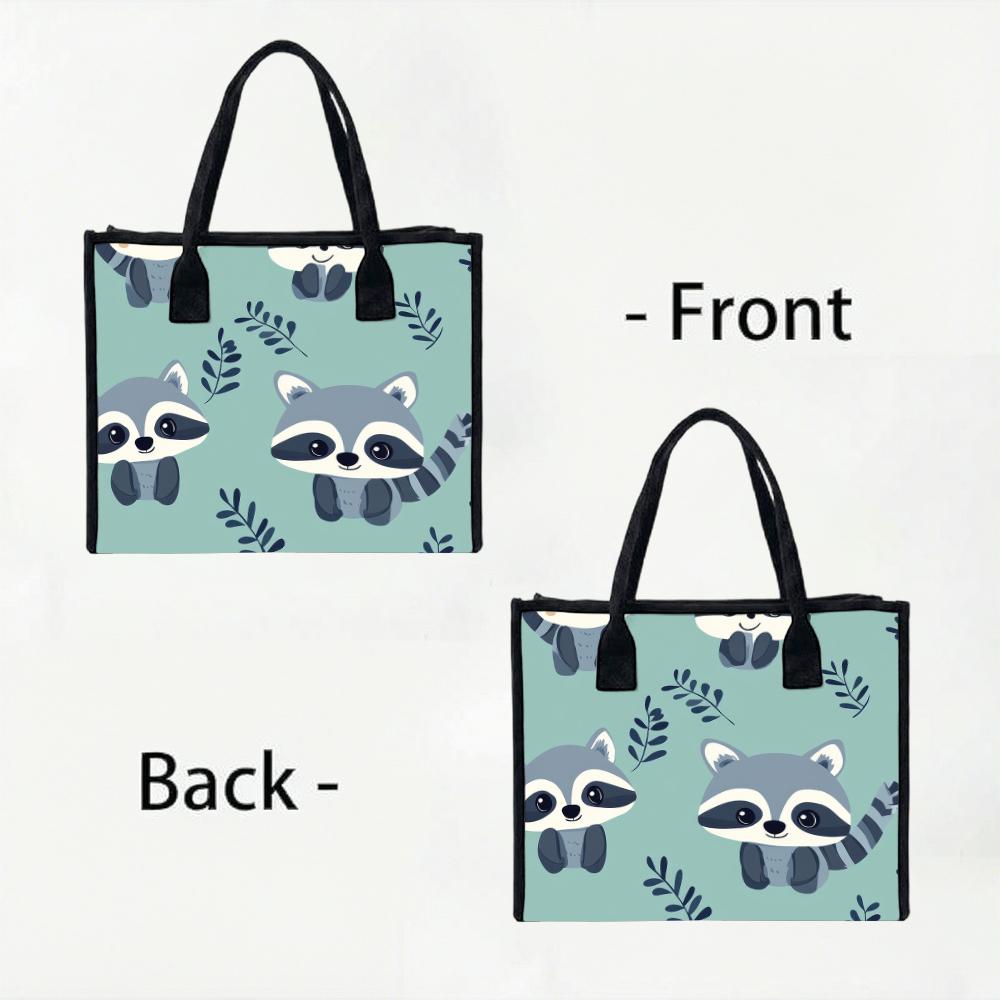 Cute Raccoon Print Tote Bag Daily Use Casual Shopping Handbag Lightweight Shoulder Bag for Women Outdoor Travel