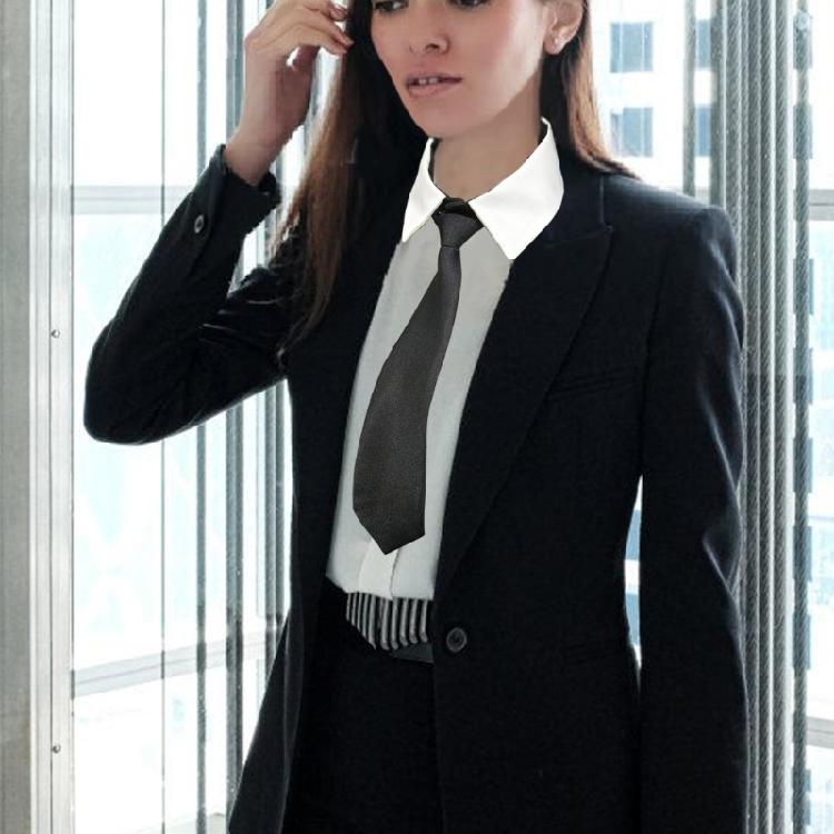 Womens Preppy Student Lapel False Collar with Black Necktie Front Elegant School Uniform Blouse Choker Neckwear Acessory