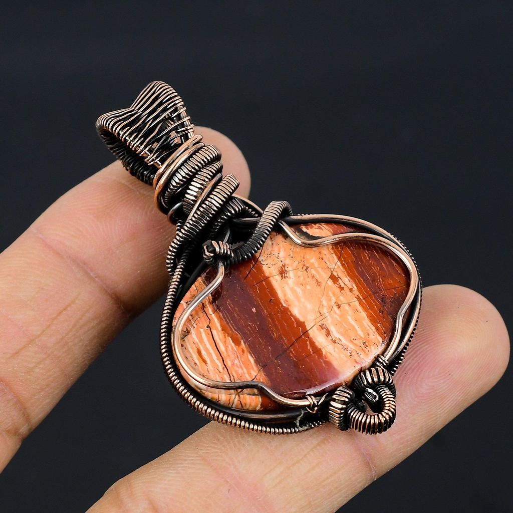 Red Snake Skin & Moonstone Pendant Gemstone Handmade Jewelry, 999 Copper Wire Wrapped Pendant, Gift For Wife Jewelry