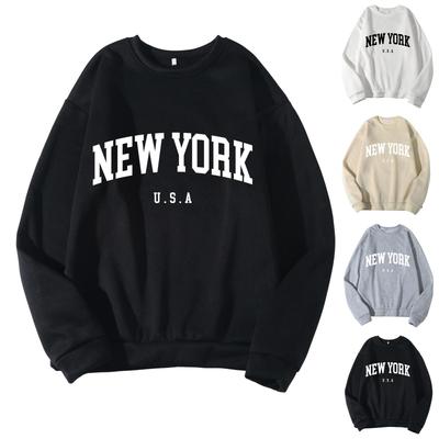Casual Women Hoodie American Vintage New York Print Letter Graphic Sweatshirts Long Sleeves Simple Fashion Clothes Oversize Tops