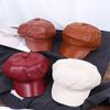 Ladies Women Girls Solid Color New Fashion PU Leather Peaked Cap Newsboy Hat Beret Hat Newsboy Cap