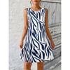 Women's Navy Blue Zebra Print Sleeveless Shift Dress Round Neck Loose Fit Casual Summer Mini Dress