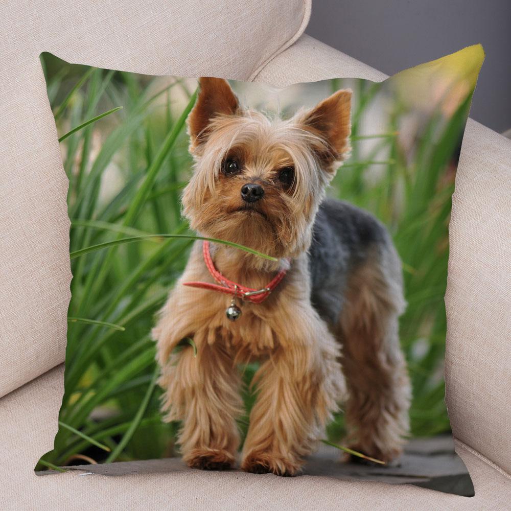 Cute Pet Animal Cushion Cover MINI Yorkshire Dog Polyester Pillowcase Decorative  Print  for Sofa Home Ca