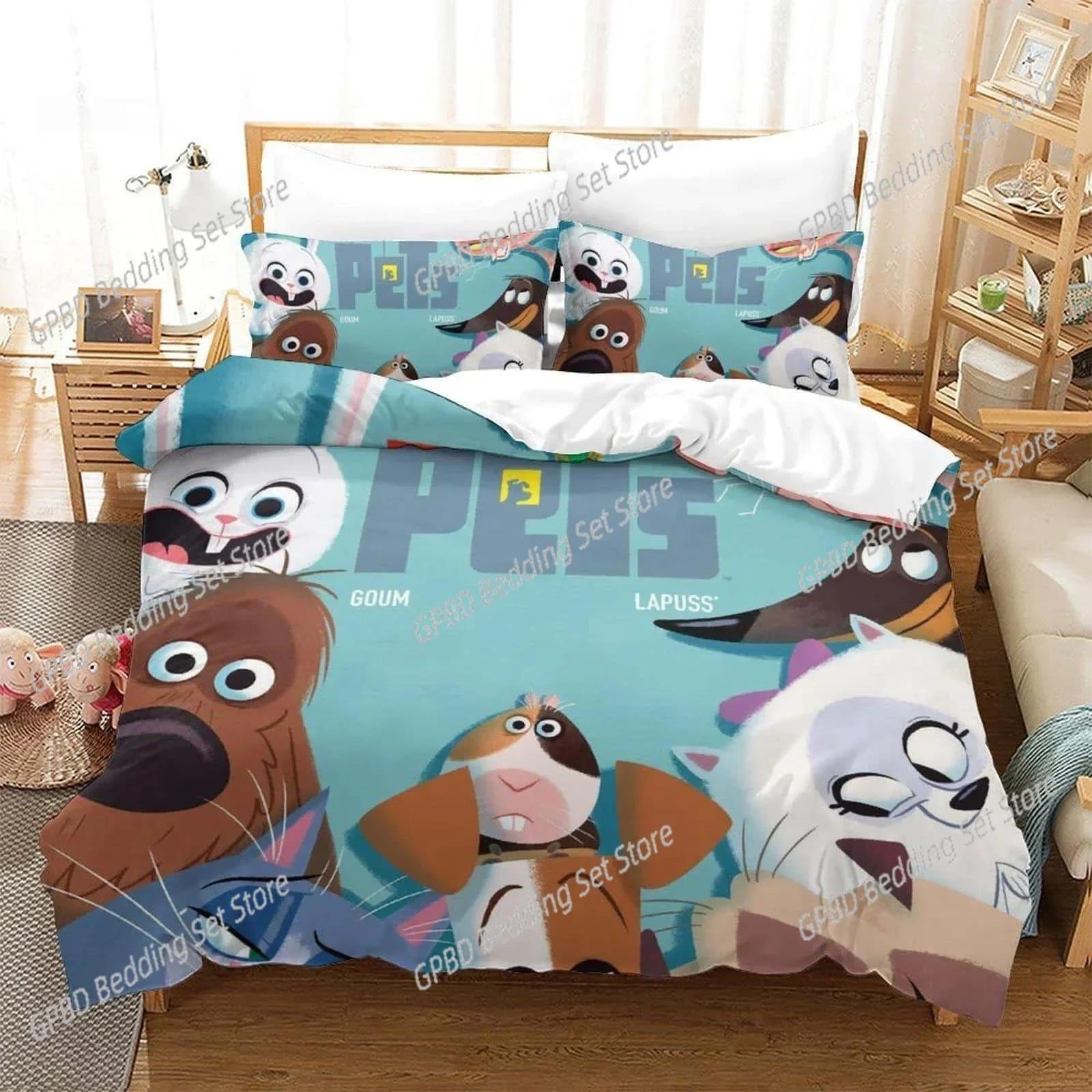 

3D Print Carton The Secret Life of Pets Beding Set Bedrom Soft Modern Bedspreads Comefortable Soft with Soft Fabric Duvet Cover Quilt Pilowcase 100*200cm Single