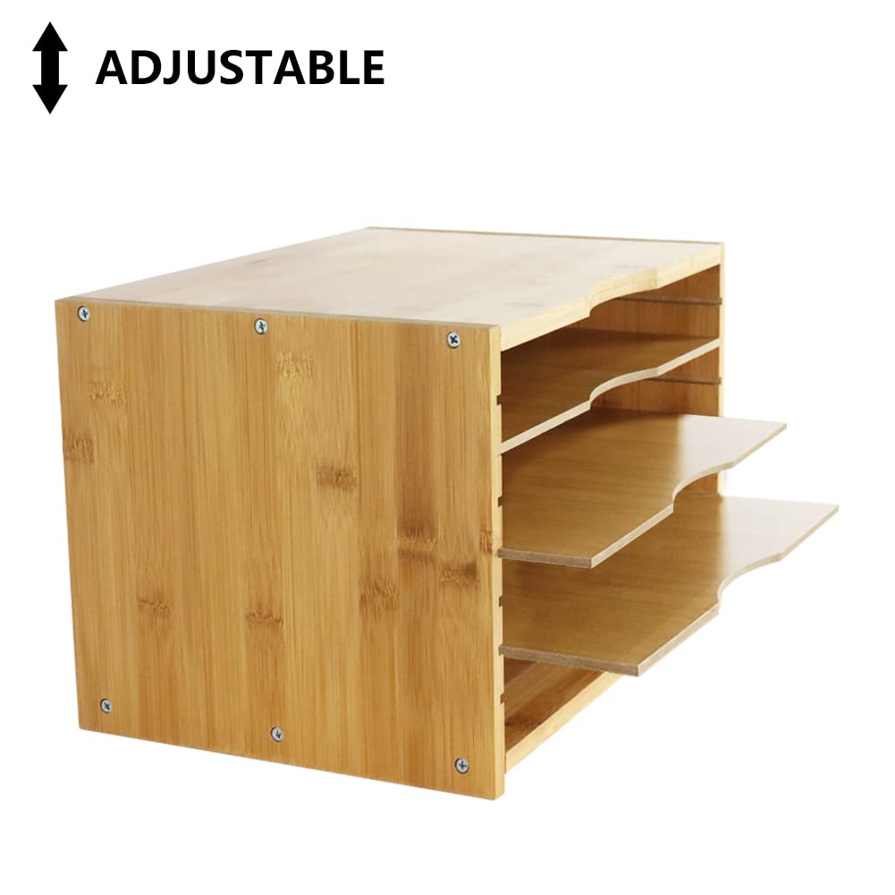 WKWKER File Organizer with 3 Adjustable Layers, Letter Case, Bamboo File Box, Desktop Storage, Office & Home Supplies, Document Case (Natural)