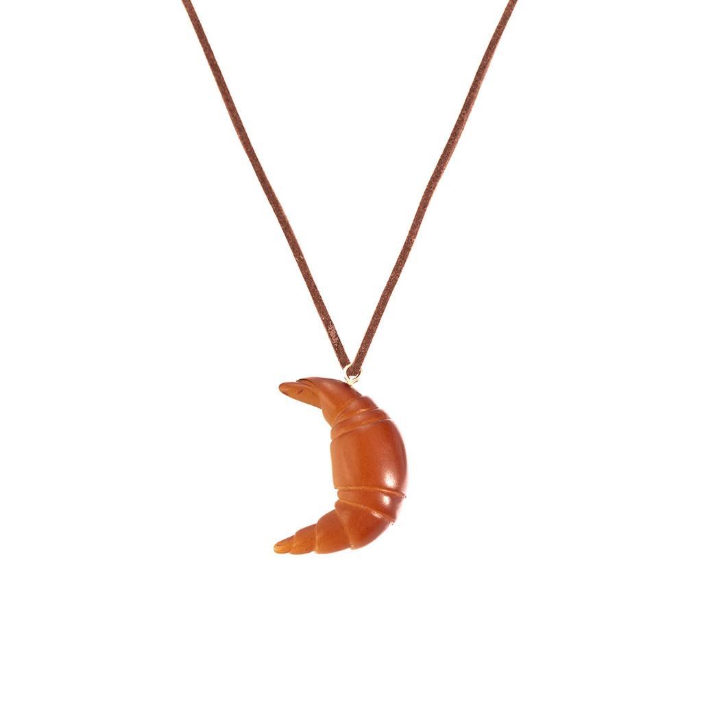 Creative Retro Resin Croissant Pendant Long Necklace Niche Simple Cute Item