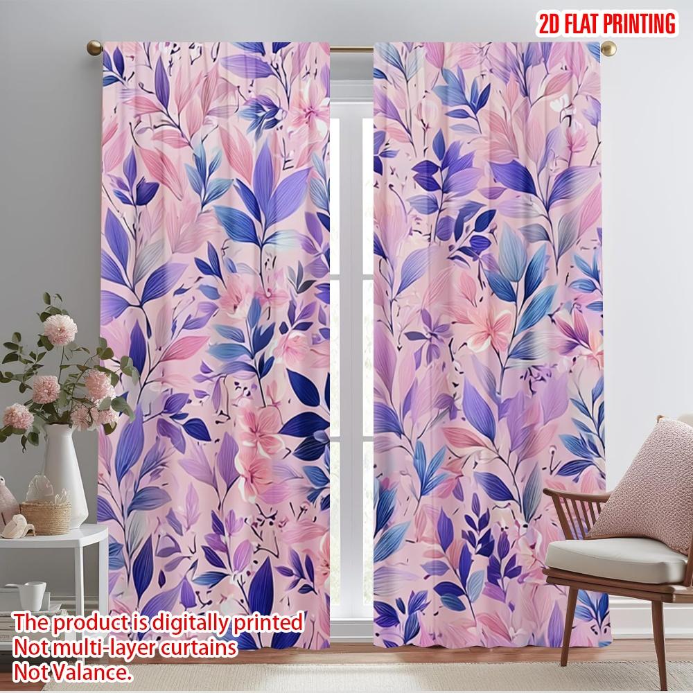 

Set Of 2 Flat Printing Window Treatment Curtains Purple Leaf Polyester Without Electricity Festive Holiday Use Gold Wall Curtain Made W100*H70(CM)-Hooks&1PCS