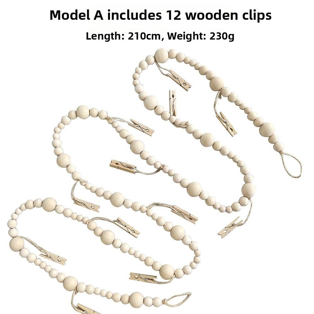 Wall Hanging Picture Display String Wooden Tassel Clips Photo Display Wooden Bead Photo Frames Home Bedroom Dorm Wall Decoration