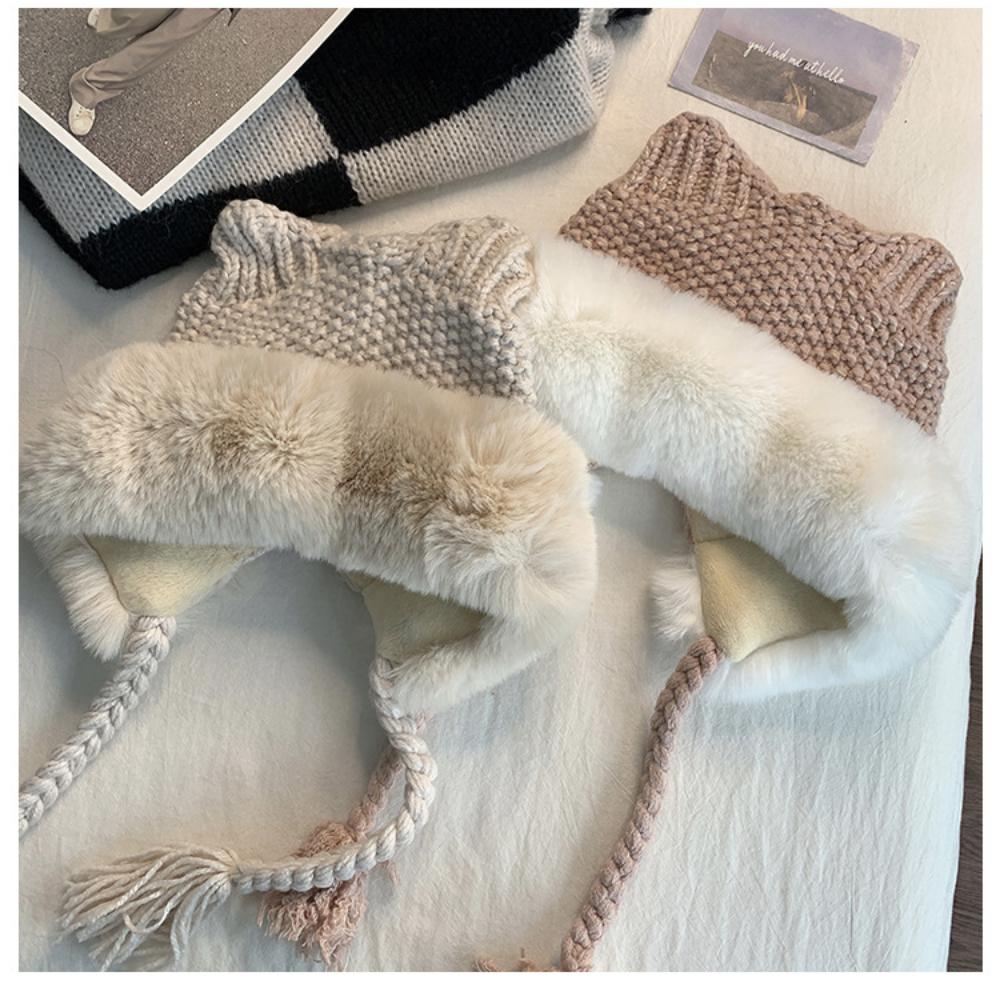 Animal Ear Flap Hat, Cute Plush Trapper Hat for Women, Winter Knit Cap with Fuzzy Ears, Warm Thermal Winter Hat for Cold Weather