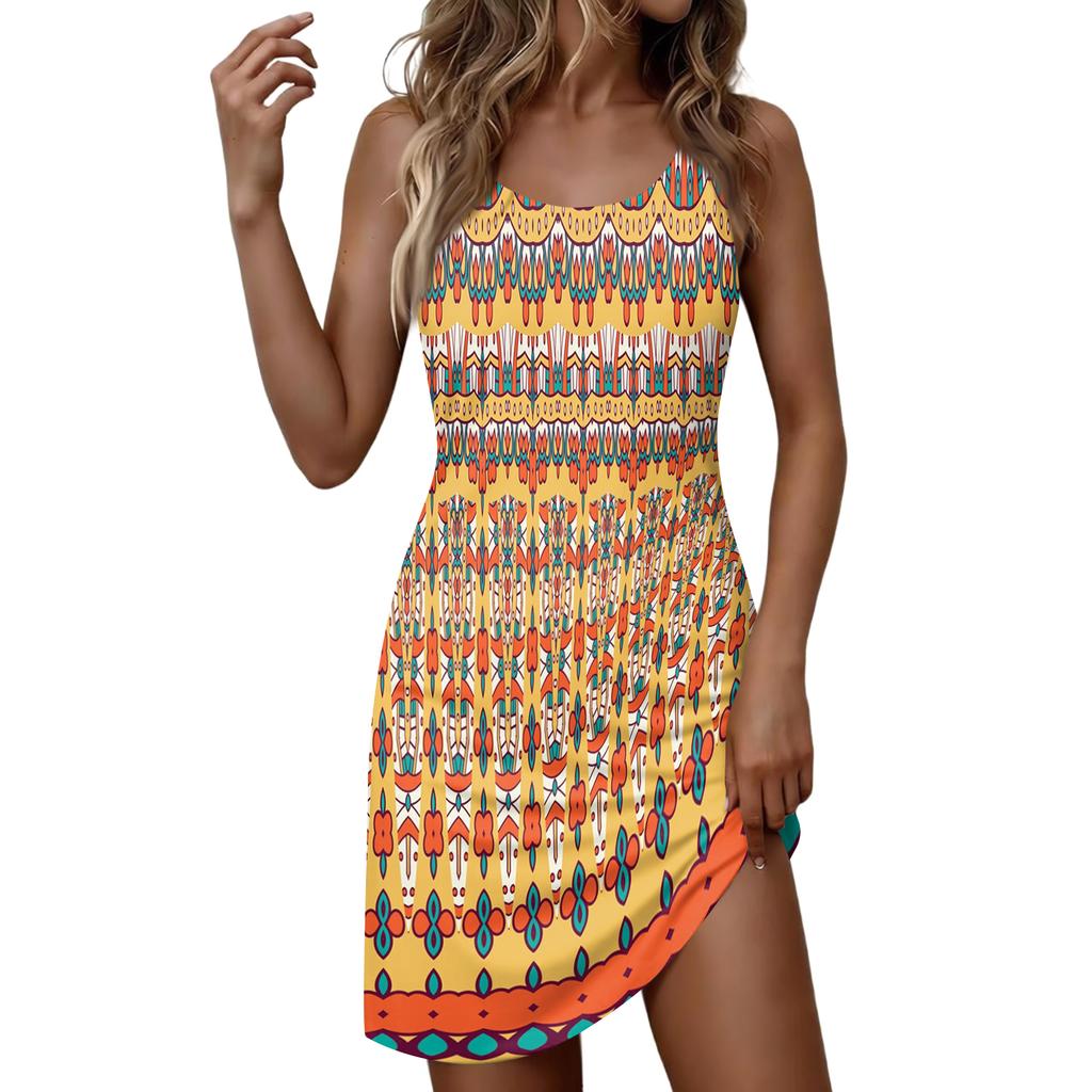 Abito da donna alla moda casual con stampa floreale, girocollo, senza maniche