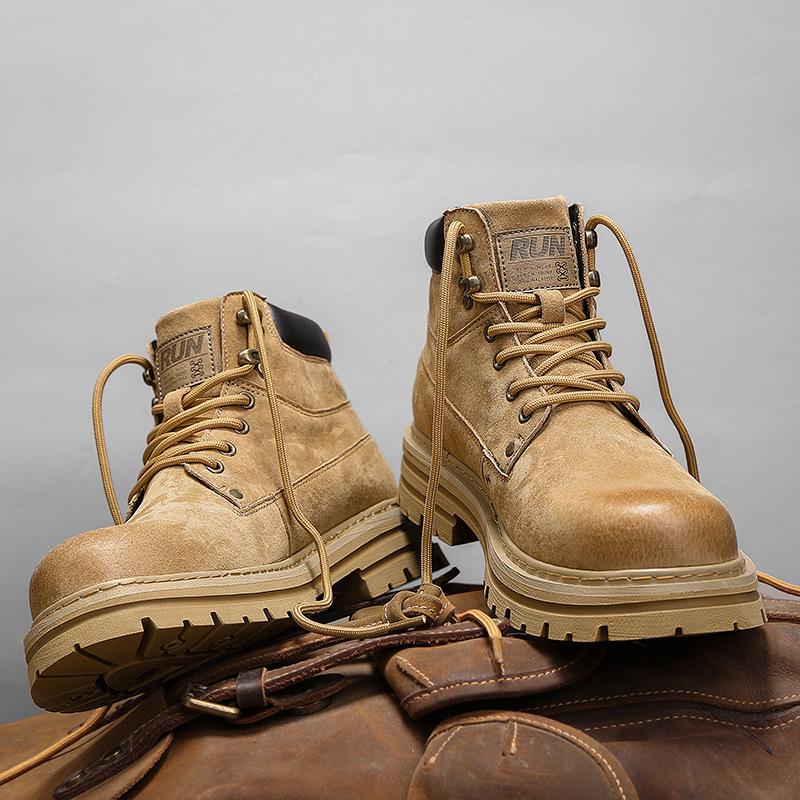 Leather Martin boots, new autumn and winter mid-help boots, British fur high-top