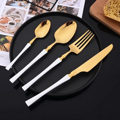 16Pcs White Gold Dinnerware Set Knife Fork Coffee Spoon Cutlery Set Stainless Steel Flatware Kitchen Silverware Tableware