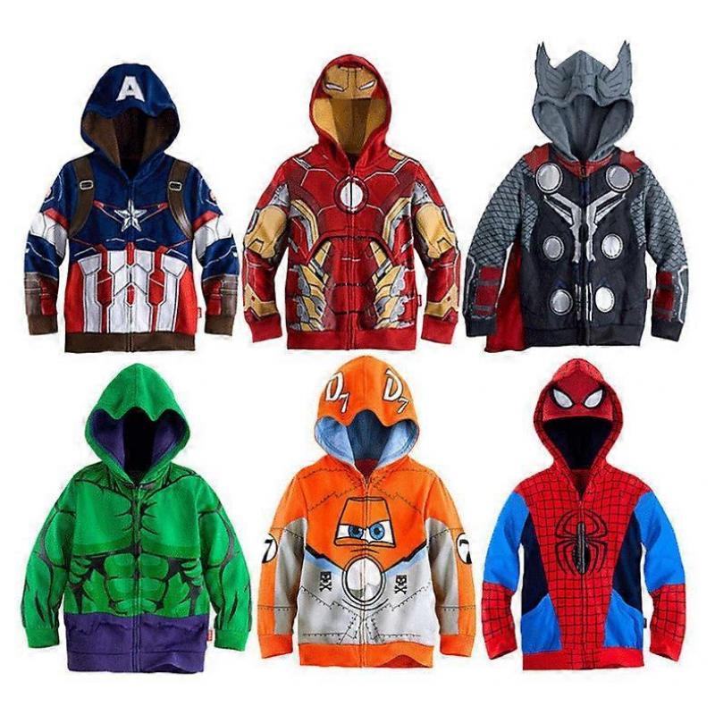 Cartoon Boys Spiderman Hoodie Jacket Kids Superhero League Zip Up Sweatshirt Children's Pullover Warm Sportswear