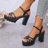 Fashion Women's Ankle Buckle High-Heeled Sandals New Style Cross Strap Platform Sandal Female 2025 Outdoor Thick Heel Sandalias Mujer