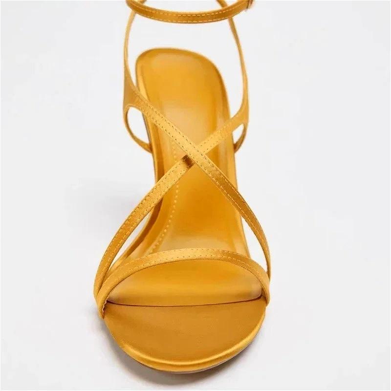 Sandali Eleganti con Tacco Alto in Raso di Lusso da Donna con Cinturino Incrociato e Cinturino Nudo Scarpe con Tacco da Donna Sexy per Banchetto Scarpe da Sera da Donna