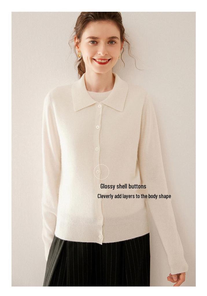 Women's Cashmere Polo Neck Sweater – Long Sleeve, Soft, Loose, Comfortable, Versatile, Solid Color.