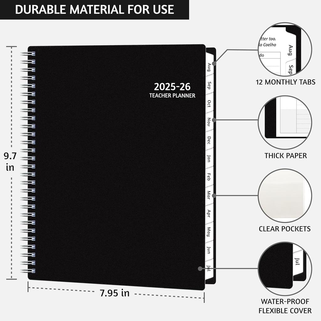 Teacher Planner 2025-2026, AUG. 2025 – JUL. 2026, Lesson Planner 2025-2026 Academic Year, with Tabs, Thick Paper, 2-Sided Pocket, 8’’ x