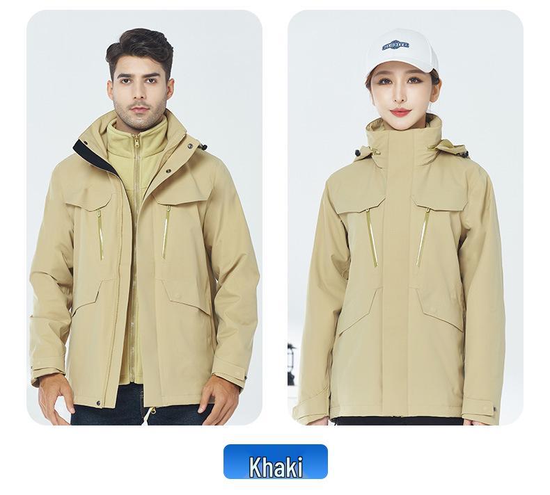 Unisex 2023 Autumn/Winter Outdoor Windbreaker, Three-in-One Detachable Design, Windproof, Waterproof, Taped Seams.