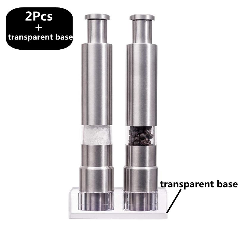Manual Press Type Pepper Grinder Sets Stainless Steel Home Sea Salt Black Pepper Mill Finger Grinding Spice Crude Salt Grinder