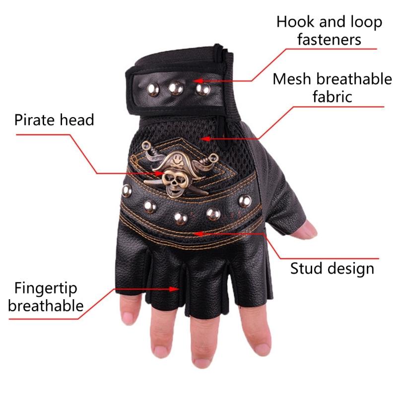 Studded Half-Finger Fingerless Driving Cycling Gloves Fall-proof Cool Skull Studded Summer Armor Hip-Hop Rock and Roll
