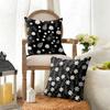 Black Daisy Cushion Cover Natural Linen Organic Fabric Double-Sided Printing Sofa Home Decor Gift Pillow Cover