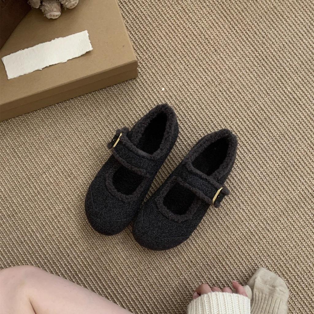 Retro velvet Birkenstocks warm fluffy shoes with Mary Jane shoes cotton shoes