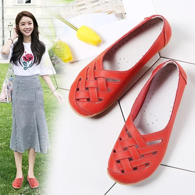 Модная женская обувь Летняя повседневная обувь из кожи без застежек Женские мокасины — фото 4