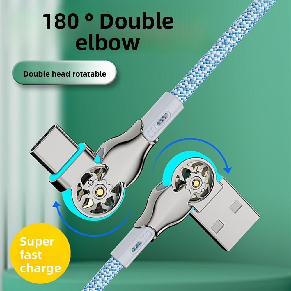 Double Bend 180 Degree Data Cable 66W Elbow Data Line Rotation Phone Charging Cable  Phone Charging