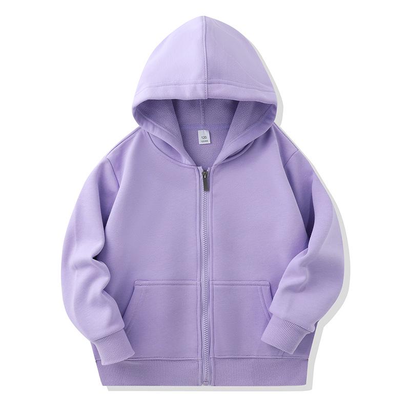 Kinder Winter Fleece-gefütterter Zip-Up Hoodie mit aufgesetzten Taschen – Anpassbare einfarbige Jacke für Schuluniformen