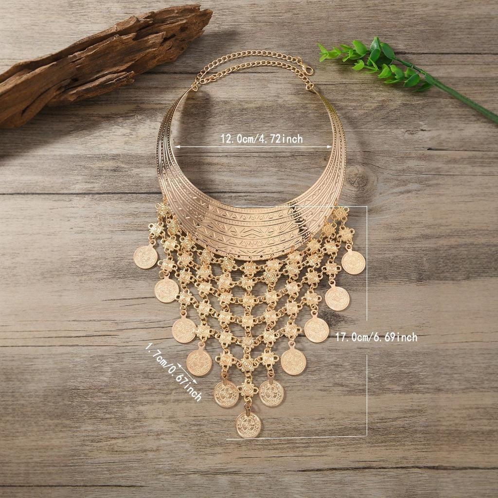 Punk Metal Exaggerated Pattern Collar, Exaggerated Fringed Collar.