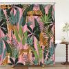 Leopard Shower Curtain Pink Wildlife Animal Leopard Asian Cheetah Tiger Tropical Palm Leaf Jungle Rainforest Plant Modern Boho P