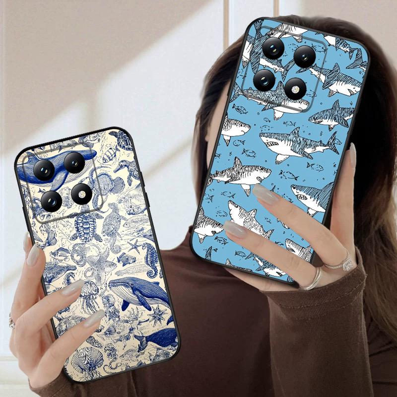 Requin bleu dessin animé pour Xiaomi 11T 11 Ultra 12 12T Pro 14 15 13 Lite Mi Poco M4 5 M7 5G X4 X5 M6 C75 Pro X6 4G coque de téléphone souple