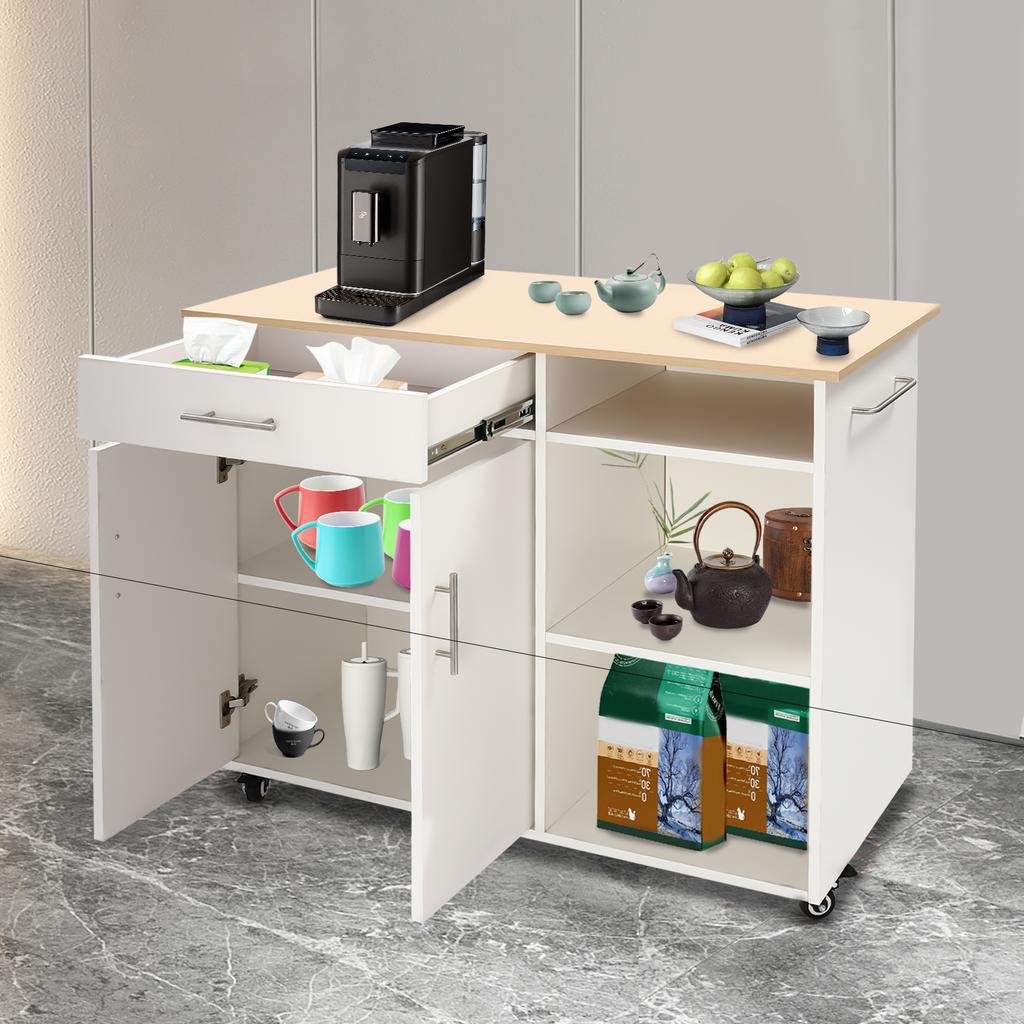 Wooden Kitchen Cart with Wheels, Mobile Kitchen Island with Drawer & Storage, Rolling Serving Trolley  Organizer for Dining Room