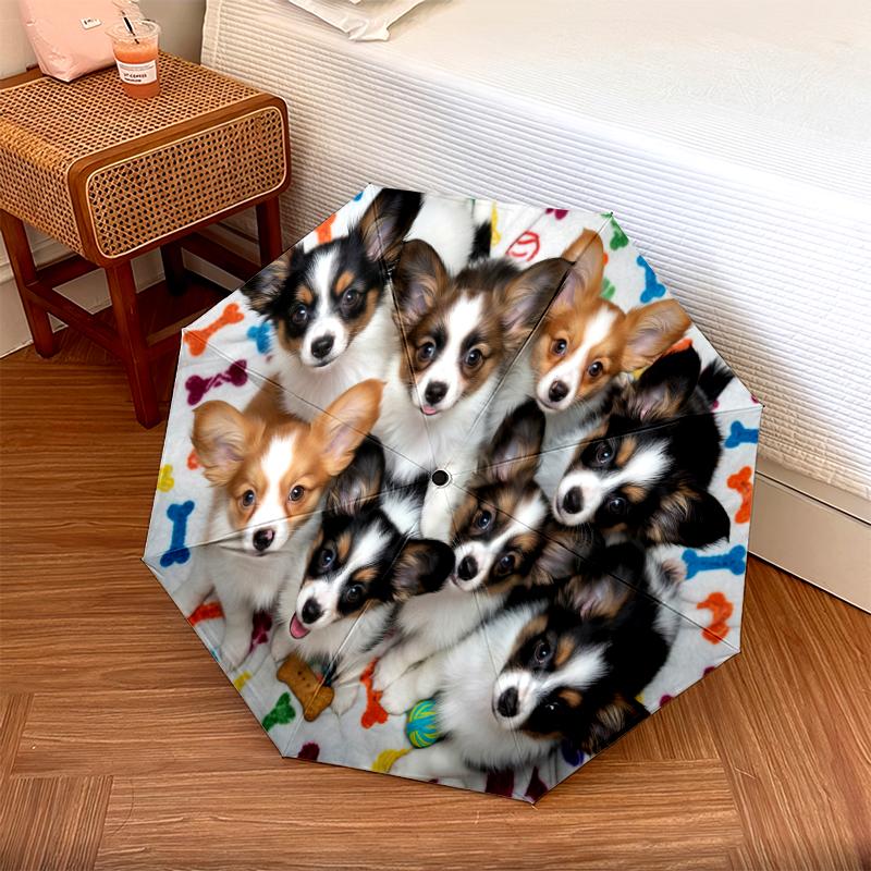 1 PC Automatic Folding Umbrella - Puppies Kittens Pattern, Portable & Foldable Design with 8 Ribs, Christmas Birthday Gifts