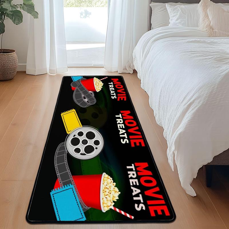 

Movie Time Popcorn Filmstrip Runner Rug Soft Non-Slip Cinema Themed Decor Carpet Colorful Home Theater Floor Mat for Living Room 40X120CM