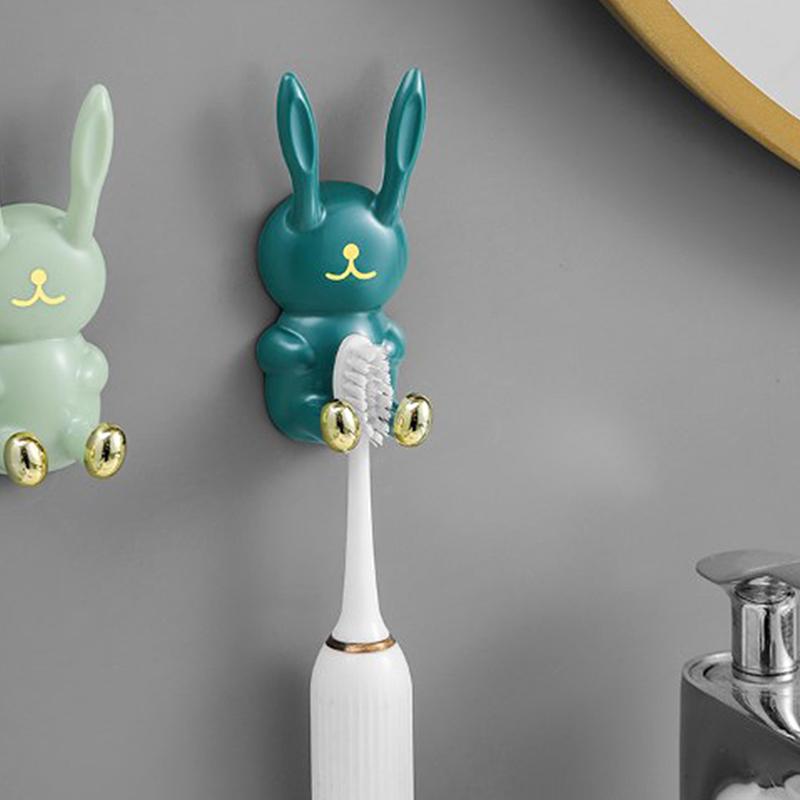 Roztomilý držák na zubní kartáčky ve tvaru králíčka, bez nutnosti vrtání, police na zubní kartáčky, silný samolepicí nástěnný háček, multifunkční držák na napájecí zástrčky, věšák
