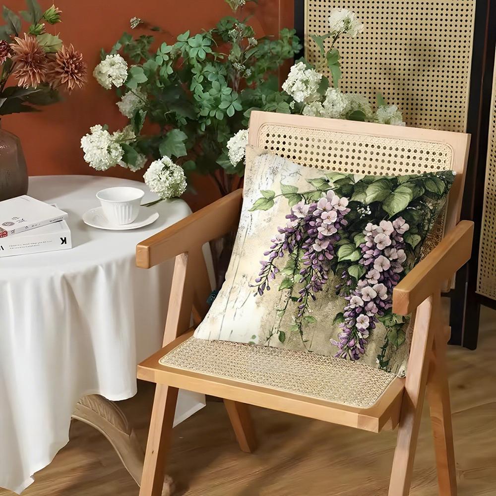 Vintage Floral Cushion Cover Silky Short Plush Invisible Zipper Dustproof Sofa Pillow Case for Home Decor