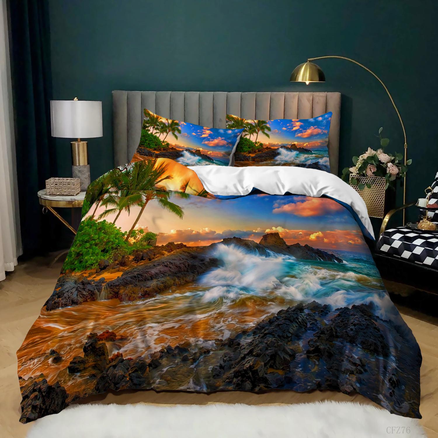 

3D Digital Printing Oil Painting Scenery Quilt Cover Three-Piece Bedding 135 * 200 (two-piece set)