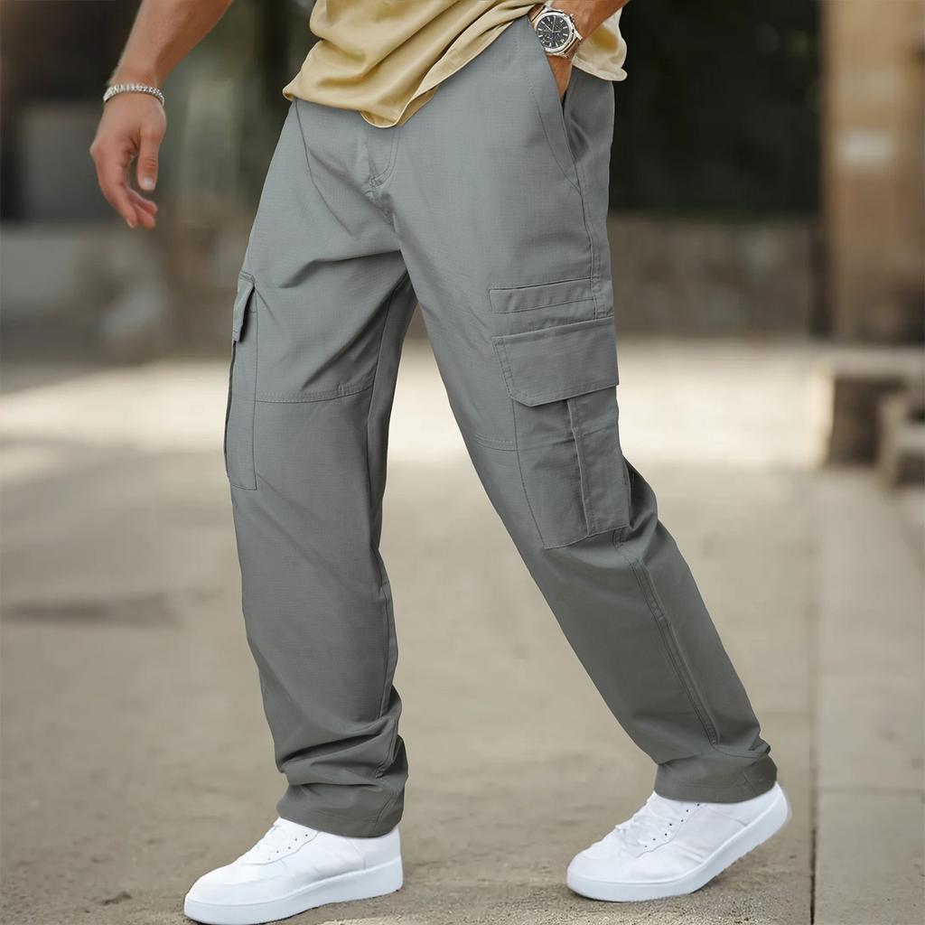 Men's Solid Color Casual Pants Men's Casual Fashion Multi-pocket Overalls