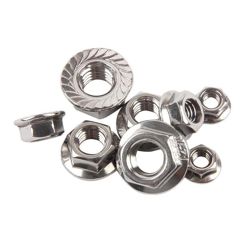 304/201 Stainless Steel Left-Hand Locking Flange Nut with Anti-Slip Washer, Fine Thread M3-M10