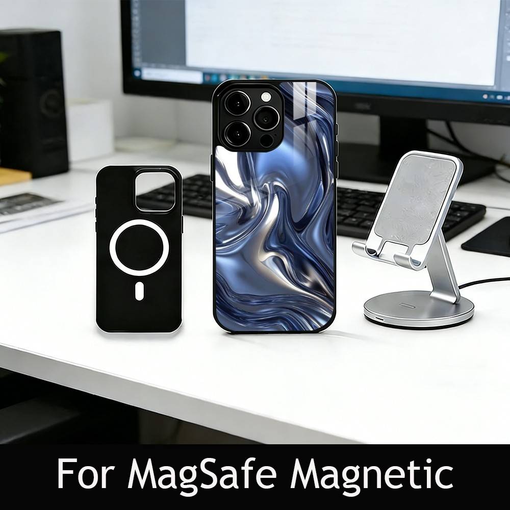 Metallic Pattern Phone Case For iPhone17,16,15,14,13,12,11 Plus,Pro Magnetic with Magsafe Wireless Charging