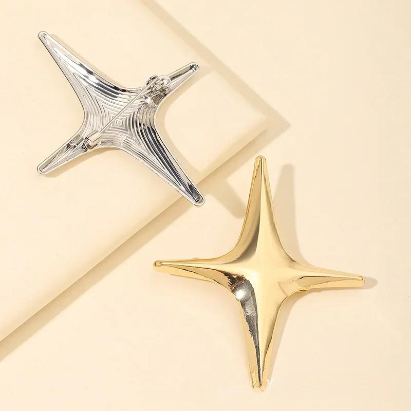 Cross Star Brooch Badge for Men and Women's Shirts Four-pointed Meteor Cross Metal Lapel Pin High-end Clothing Brooch
