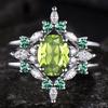 Luxury New European Beautiful Women's Three-piece Ring Inlaid with Olive Green Zircon Ring Wedding Engagement Jewelry
