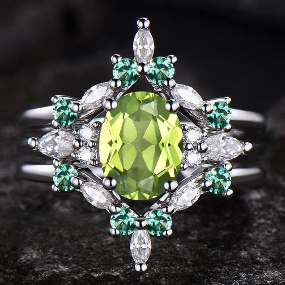 

Роскошное Новое Европейское Красивое Женское Кольцо из Трех Частей с Вставкой из Циркона Оливково-Зеленого Цвета Свадебное Обручальное Ювелирное Изделие No. 10