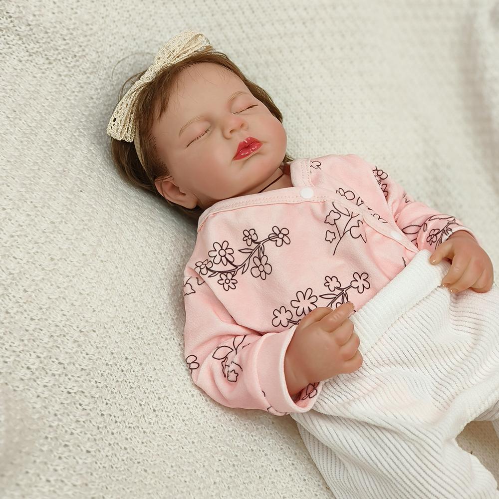 46cm Adorable Reborn Dolls LouLou Sleeping Lifelike 3D Painted Skin Silicone Vinyl Cute Newborn Christmas Toy Gift For Girls
