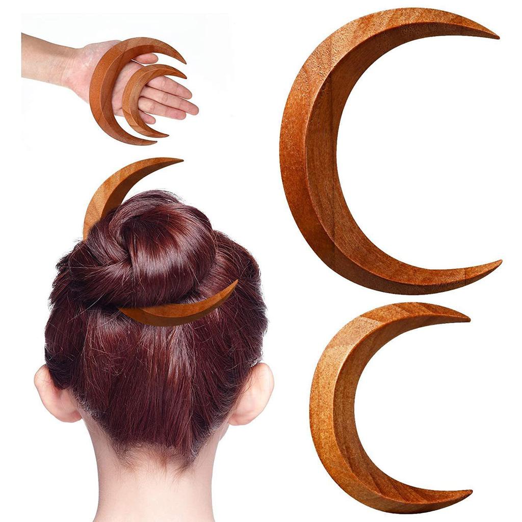 Moon Hairpin: Crescent-Shaped Wooden Hair Fork and Styling Clip, New Chinese Style.