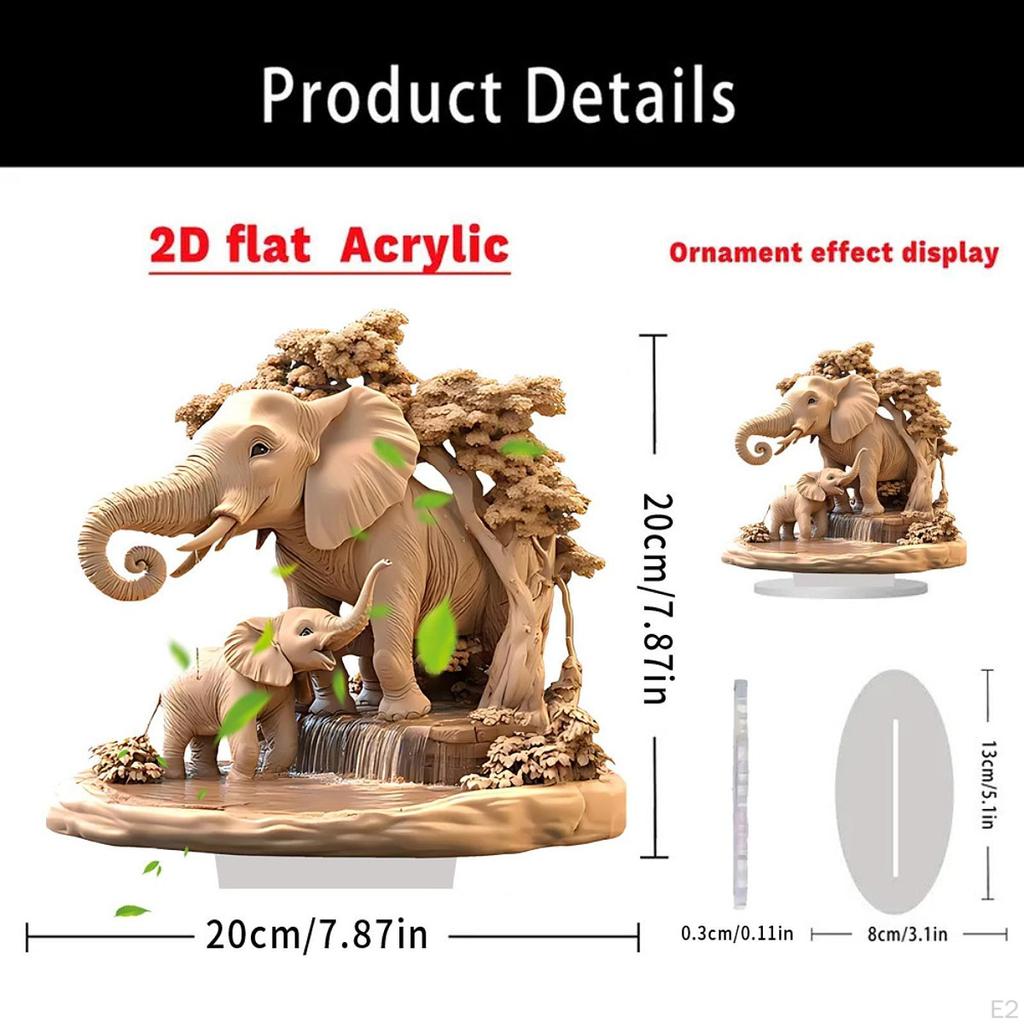 2D Acrylic Sign Elephant Plaque Art Craft Gifts Flat Home Decor Table Centerpiece