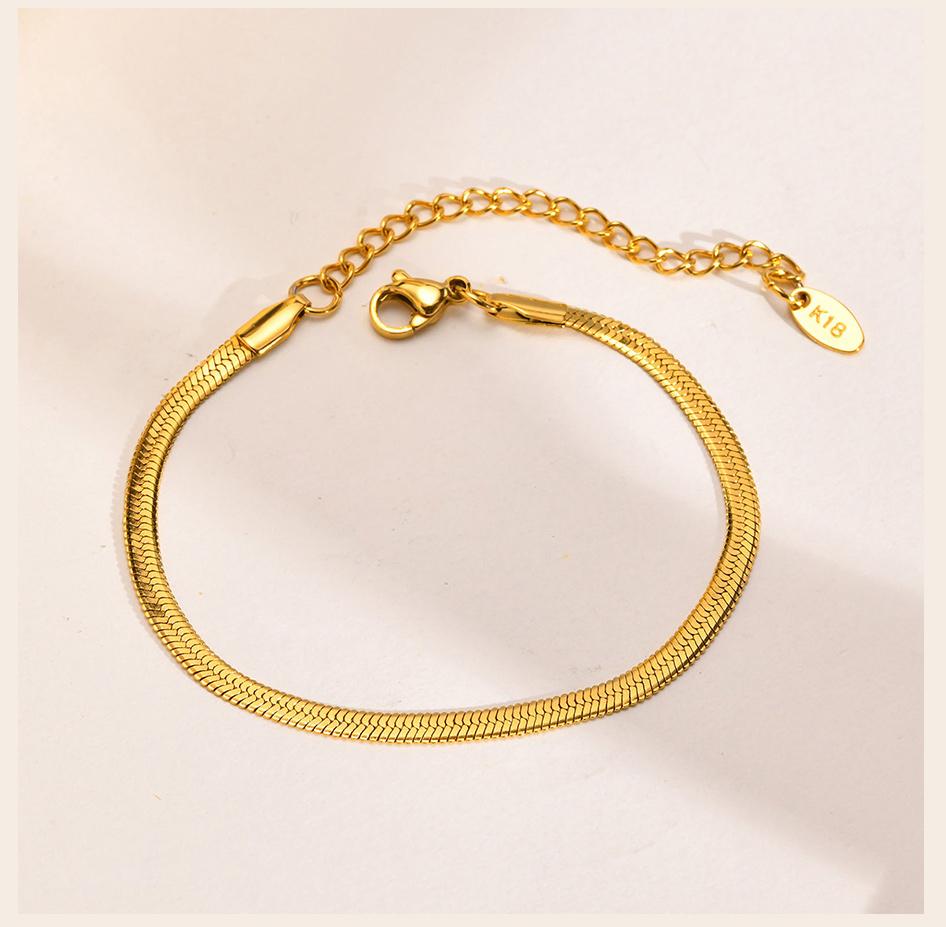Herringbone Bracelet Women ,Thin Flat Snake Chain Link Wristband Stainless Steel Jewelry