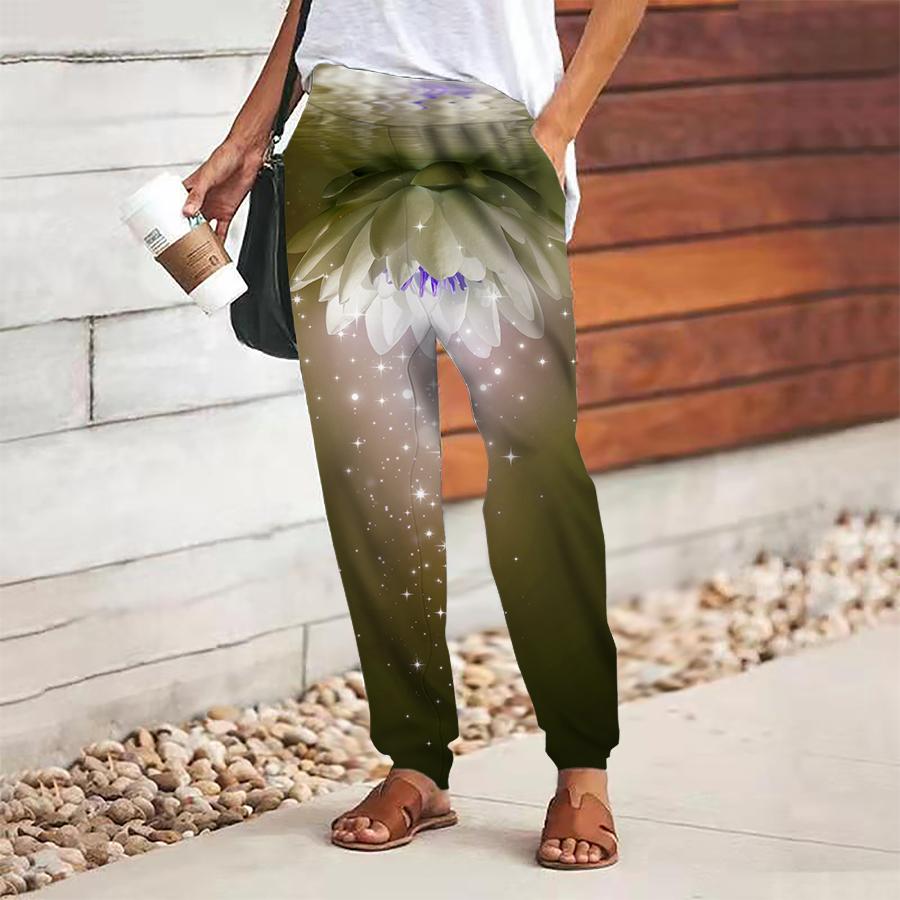 

Женские брюки с цветочным принтом на шнуровке, с эластичной талией, свободные брюки, повседневные длинные брюки, брюки с карманами 8XL жёлтый